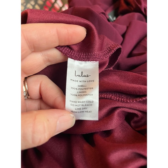 Lulus Burgundy Maxi Dress Flutter Short Sleeve Elastic Waist V Neck Formal XL - Picture 2 of 5